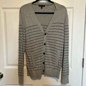 Men’s grey and navy blue striped cardigan